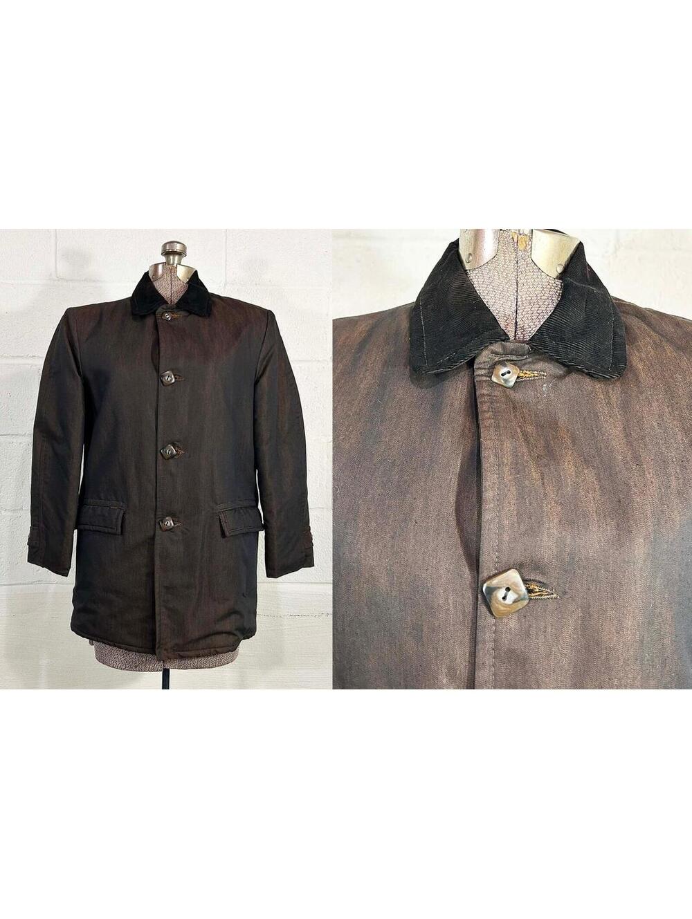 Brown Coat Quilted Jacket Corduroy Collar Amalgamated 1950s Small Medium